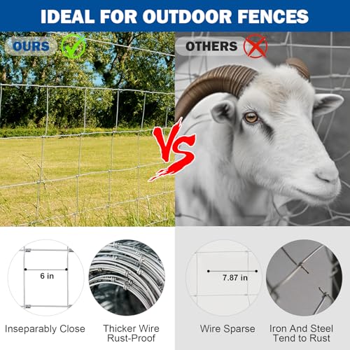Galvanized 14 Gauge Cattle Livestock Wire Fence, Heavy Zinc Coating Welded Field Barrier 4ft & 5ft x 164ft, Hog Goat Sheep Deer Horse Fencing for Pasture Yard Garden Agriculture (5×164ft) - size: 5×164ft