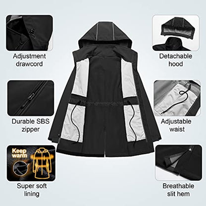 CREATMO US Women's Lightweight Waterproof Long Softshell Tactical Jacket Fleece Lined Windbreaker - color: Black, size: Medium