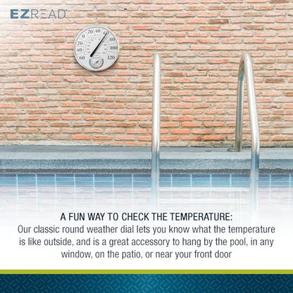 EZREAD Hanging Dial Thermometer 840-1212 Weather Thermometers for Indoor and Outdoor Use, Large 12.5 Inch Diameter, Easy to Read Numbers, Basic White Dial/Hygrometer - color: White