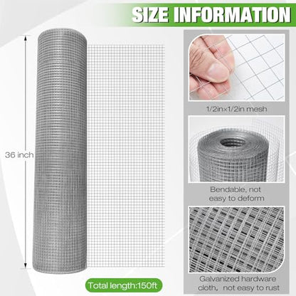 Tatuo Hardware Cloth 1/2 Inch 36in x 150ft Hot Dip Galvanized After Welded Cage Mesh Rolls 21 Gauge Metal Chicken Wire Roll Wire Fencing Poultry Netting for Raised Garden Rodent Animals - color: Silver, size: 36in X 150ft