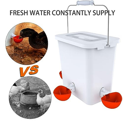 Large Automatic Chicken Feeder and Waterer Set Hanging Chicken Water Feeder Poultry Feed Bucket - color: White, size: 2.6 Gal Feeder & Waterer