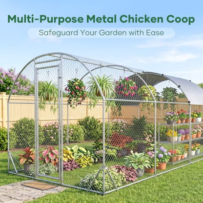 Metal Chicken Coop with Runs for Yard with Cover Waterproof Quail Coop Walk in Duck Coop, Chicken Pen House Cage gallinero para gallinas with Security Lock for Outdoor Farm Rabbit Run 10x20FT - size: 236.0"L x 118.0"W x 77.0"H
