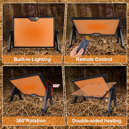 Chicken Coop Radiant Heat Panel, 180W Heater with Built-in Thermostat | Remote Control • Energy Saving • Safe for Chicks & Small Animals