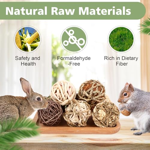 VESPRO Bunny Chew Grass Balls, Rolling Chew Toys for Small Animals, Natural Chew Grass Toys and Bunny Treats for Rabbits, Guinea Pigs, Chinchillas, Hamsters, Mice Teeth Grinding (8 Pcs) - size: Rabbit balls-8P