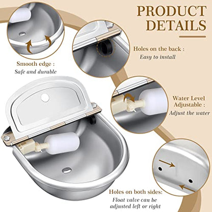 Bokon 2 Sets Automatic Animal Drinking Water Bowl, 304 Stainless Steel Waterer for Dog Cattle Goat Pig, Livestock Water Trough Dispenser with Pipe Hose, 4 Float Valves, Quick Connecter, Expansion Bolt