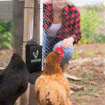 Kalekey 2 Pack Metal Chicken Feeder, Oyster Shell and Grit Feeder Hanging/Ground Chicken Coop Feeder with Durable Iron Construction for Hens & Chicks (Black & Red)