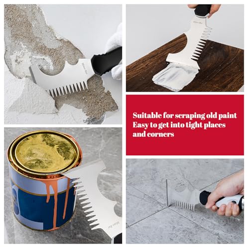 Mister Rui 5 in 1 Paint Brush Comb and Roller Cleaner Tool, Stainless Steel Paint Brush Cleaner with Hammer Base & Anti-Slip Grip, for Professional Painters & DIYers - color: Black+gray