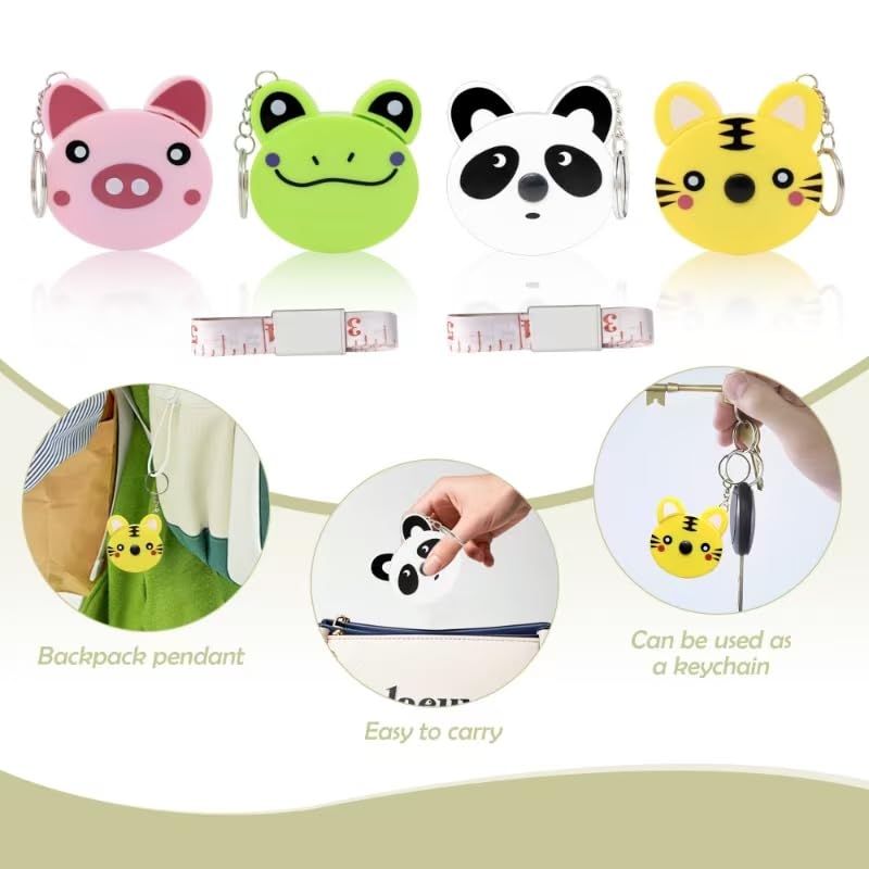 4 Pack Retractable Tape Measure + 2 Pack Soft Body Measuring Tape for Body Measurements(60-Inch), Cartoon Animal Body Measuring Tapes with Keyring for Cloth Body Tailor Sewing Craft Measuring Tools