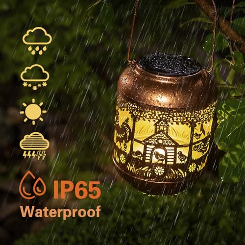 Chicken Solar Lanterns Outdoor Waterproof,Hanging Solar Lights Chicken Gifts for Women Men Metal LED Decorative Light for Yard,Patio,Lawn,Tabletop,Pathway,Landscape,Garden Decor - style: Chicken