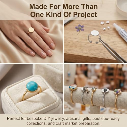 45 Pcs Adjustable Ring Blanks Stainless Steel, Flat Pad Tray Ring Base for DIY Jewelry Making, Open Band Fit Most Sizes, Durable Craft Findings Set for Resin Cabochon Gem Settings Gold Silver