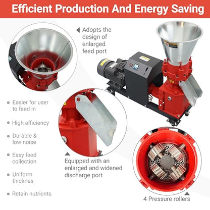 3.5KW Feed Pellet Machine,Animal Pellet Mill with 4-Roller Press for Poultry Livestock Goats,330-440 lbs/h Output,220V Electric Pellet Maker (4mm Die Included)