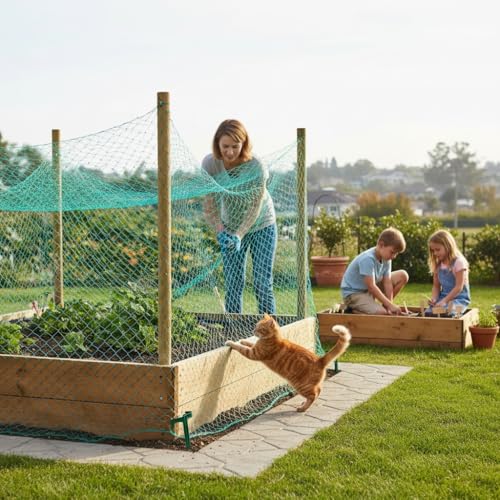 Garden Netting, 25' x 50' Heavy Duty Bird Netting Deer Fence Net, 1.6" Mesh Poultry Netting for Chicken Coop, Run & Garden, Protect Fruit Trees, Vegetables from Birds, Deer, Squirrels - color: Green, size: 25' x 50' - 1.6"