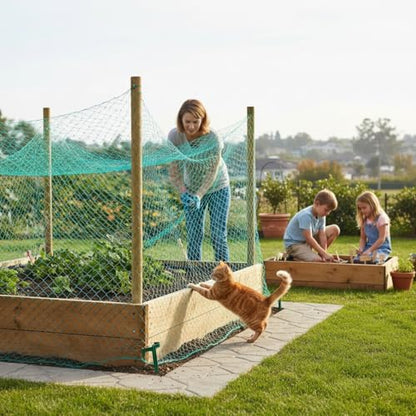 Garden Netting, 25' x 50' Heavy Duty Bird Netting Deer Fence Net, 1.6" Mesh Poultry Netting for Chicken Coop, Run & Garden, Protect Fruit Trees, Vegetables from Birds, Deer, Squirrels - color: Green, size: 25' x 50' - 1.6"