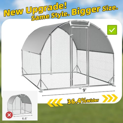 Large Metal Chicken Coop Round Top Upgrade Tri-Supporting Wire Mesh Chicken Run,Chicken Pen with Water-Resident and Anti-UV Cover,Duck Rabbit House Outdoor (Dome Roof 6.5'L x 9'W x 6.5'H) - size: 78.0"L x 108.0"W x 78.0"H