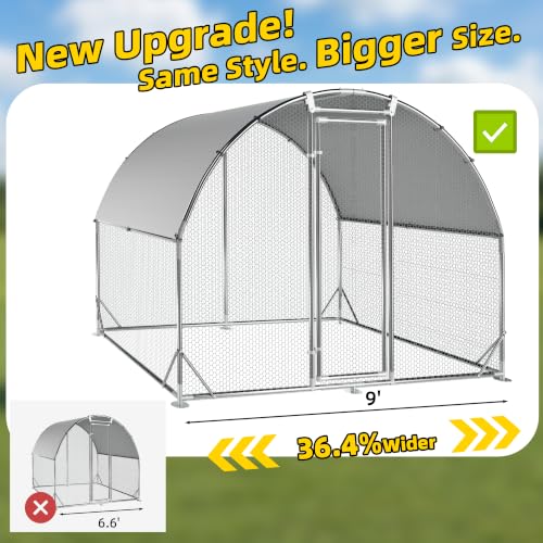 Large Metal Chicken Coop Round Top Upgrade Tri-Supporting Wire Mesh Chicken Run,Chicken Pen with Water-Resident and Anti-UV Cover,Duck Rabbit House Outdoor (Dome Roof 6.5'L x 9'W x 6.5'H) - size: 78.0"L x 108.0"W x 78.0"H