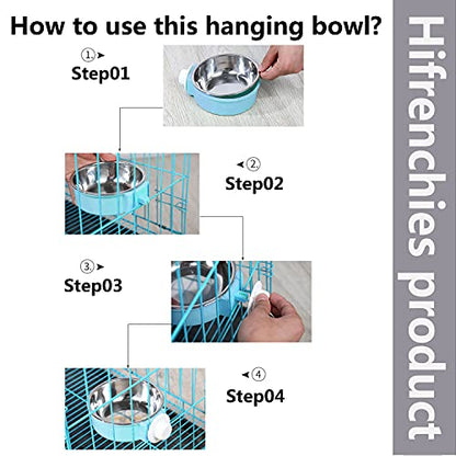 Crate Dog Bowl, Removable Stainless Steel Dog Water Food Feeder Bowls, Cage Cup Bowl for Frenchie Small Middle Dog and cat, Rats,Rabbit - color: Blue, size: Small