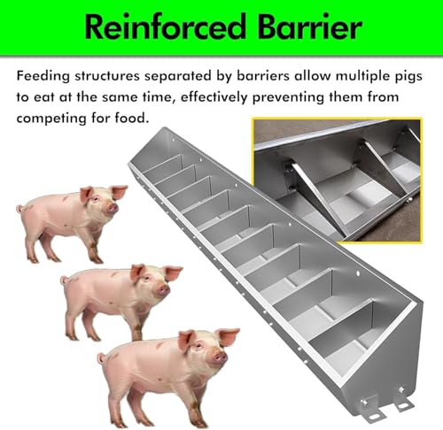 5 6 7 8 10 Bit Livestock Feeders for Outside/Indoor Farms/Sheds Pen, Large Capacity Pig Feeders and Waterers with Screws, Stainless Steel Poultry Animal Feed Troughs(1m/3.3ft 5bit) - size: 1m/3.3ft 5bit