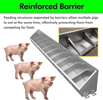 REMYS Portable Livestock Feeding & Watering Supplies, Stainless Steel Pig Food Trough for 5 6 8 10 Bit Piglet, Patio Sheds Pen Farms Pasture Pigs Feeder Hold Hay Feeds(1.2m/3.9ft 6bit) - size: 1.2m/3.9ft 6bit