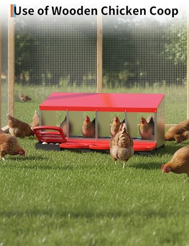 4 Hole Roll Away Chicken Nesting Box - Chickens Laying Box with Removable Tray, Easy Egg Collection & Cleaning, Metal Nesting Boxes for Backyard, Farm, Poultry Coop - color: red, size: 4 Compartments