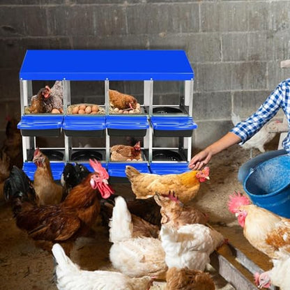 8 Hole Chicken Nesting Boxes - Nesting Boxes Chicken with Roll Away Design & Lid Cover,Easy Egg Collection, Hen Roosting Nest, Durable Poultry Laying Boxes for Hens - color: Blue, size: 8 Cells