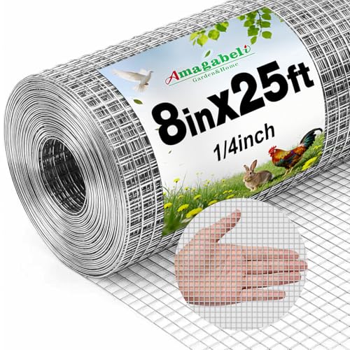 Amagabeli Hardware Cloth 8 inch x 25 ft 1/4 Inch Galvanized Wire Mesh Small Animal Barrier for Foundation Vents Fence Gaps Shed Bottom Chicken Coop Repair Rustproof Critter Blocker Screen DIY Craft - size: 1/4" 8"x25'