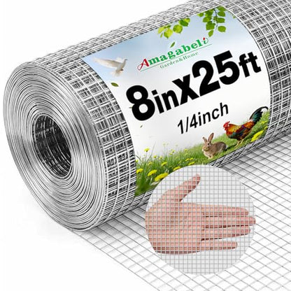 Amagabeli Hardware Cloth 8 inch x 25 ft 1/4 Inch Galvanized Wire Mesh Small Animal Barrier for Foundation Vents Fence Gaps Shed Bottom Chicken Coop Repair Rustproof Critter Blocker Screen DIY Craft - size: 1/4" 8"x25'