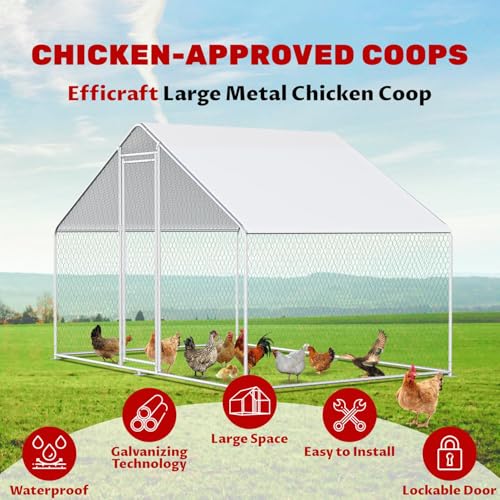 Large Chicken Coop Walk-in Metal Poultry Chicken Run Pen Rabbits Habitat House Spire Shaped Coop with Waterproof and Anti-UV Cover for Outdoor Backyard Farm Use(Steeple 1 Room) - size: 118.0"L x 78.0"W x 78.0"H