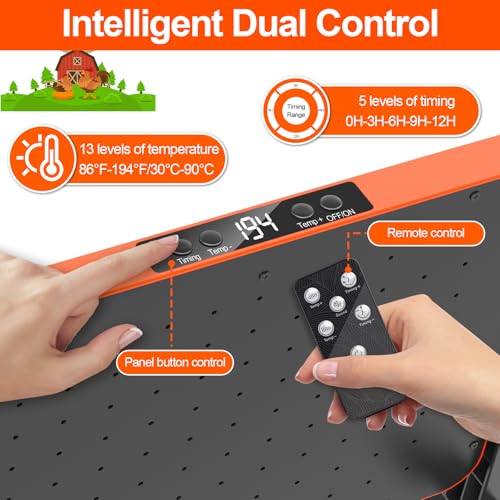 Chicken Coop Heater for Winter,200W Smart Brooder Coop Heater with Overheating Protection,Radiant Heat Panel with Remote Control Timer & Adjustable Temp,Large Heat Warmer for Chicken Kitten Puppy Pets