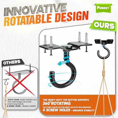 [UPGRADED] 2Pcs 200LBS Rotatable Ceiling Hooks with 4 Screw Points Base, Wall Mount Metal Hanger Black Ceiling Hook for Hanging Plant, Bird Feeder, Lights, Bed Canopy, Wind Chime, Indoor Outdoor Decor - style: 2PCS