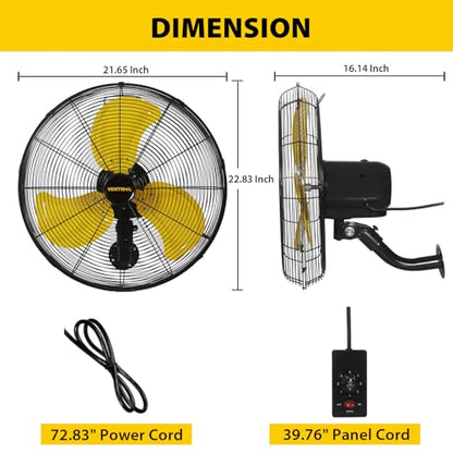 VENTISOL 20 Inch Wall Mount Fan Oscillating, 4,460 CFM High Velocity Industrial Wall Fan for Indoor, Commercial, Residential, Warehouse, Greenhouse, Workshop, Basement - size: Osc. 20 inch