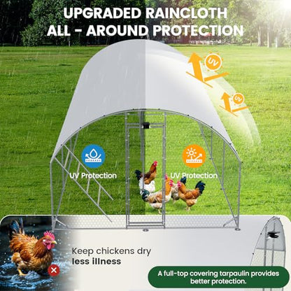 CHIKENCOOP 26x6.5x6.6ft Metal Chicken Coop, Full-Cover 4-Room Chicken Run | Four-room walk-in chicken run with full-top waterproof UV-resistant cover, solar light, support brackets, and rear poles - size: 319.0"L x 118.0"W x 78.0"H