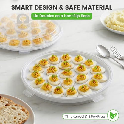 HANSGO Deviled Egg Containers with Lid, 3PCS Deviled Egg Platter Carrier Holder Trays with 66 Slots for Festival Party and Home Kitchen, White - color: 3PCS White