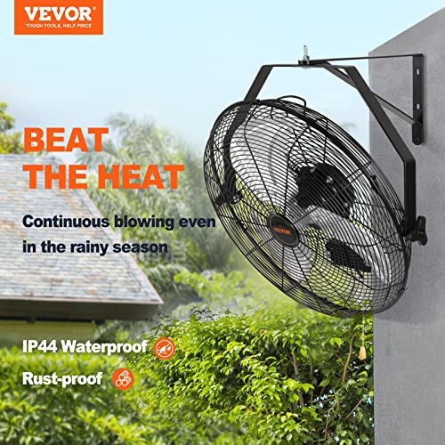 VEVOR Wall Mount Fan 18 Inch IP44 Waterproof, 3 Speed Metal Fan with Triangle Bracket Set, for Commercial, Warehouse, Greenhouse, Workshop, Covered Patio, Factory and Basement - size: 18 Inch, style: Waterproof