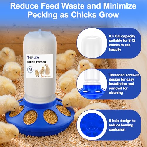 Baby Chick Feeder and Waterer Set with Adjustable Height, Anti-Drown Poultry Waterer for Raising Chicks in Brooder (0.3 Gal Chick Feeder & 0.4 Gal Chick Waterer, Blue)
