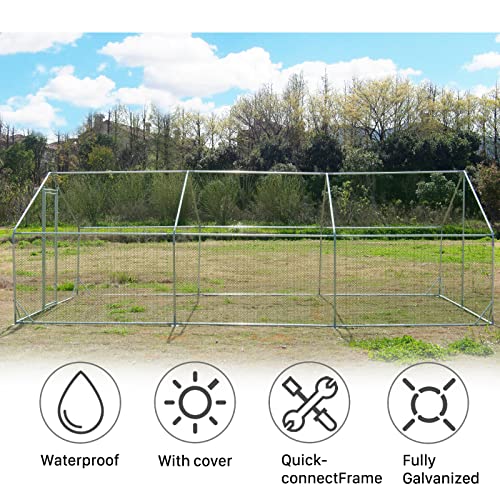 Large Metal Chicken Coop Walk-in Poultry Cage Hen Run House Habitat Spire Shaped Cage with Waterproof and Anti-Ultraviolet Cover for Outdoor Backyard Farm Use (19.68’ L×9.84’ W) - size: 19.68’L x 9.84’W