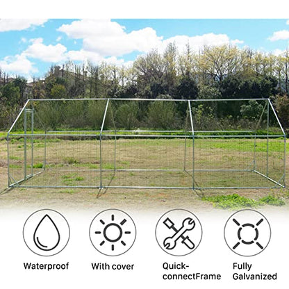 Large Metal Chicken Coop Walk-in Poultry Cage Hen Run House Habitat Spire Shaped Cage with Waterproof and Anti-Ultraviolet Cover for Outdoor Backyard Farm Use (19.68’ L×9.84’ W) - size: 19.68’L x 9.84’W
