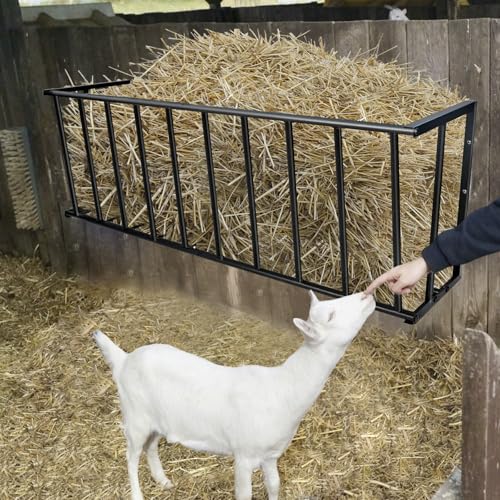 Hay Rack, 40’’ Hay Feeder Wall Mount, 25 Gallon Capacity Easy Install & No Wast Design Metal Corner Hay Feeder for Goat, Idea for Sheep, Livestock Feeders Hanging Indoor/Outdoor - size: 40'' Long