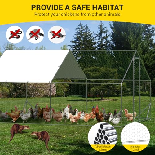 9.8' x 13.1' x 6.6' Chicken Coop Run, Galvanized Steel Chicken Pen with Anti-Ultraviolet Waterproof Cover, Spire-Roof Walk-in Poultry Cage, Metal Chicken Coop for Outdoor Farm Use - size: 9.8' W x 13.1' D x 6.6' H