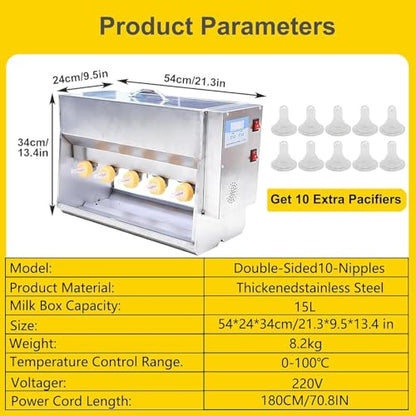Automatic Piglet Feeder Machine with Sound Simulation, Dual-Sided Sile Nipples, Ideal for Milk Feeding & Lactation Support for Growing Piglets (10 Nipples) - size: 10Nipples