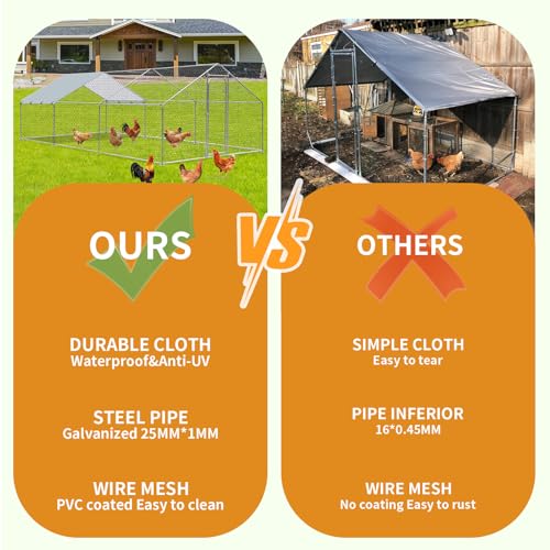 Large Metal Chicken Coop, Walk in Chicken Run for Yard with Waterproof Cover & Secure Lock, Poultry Cage for Aviary and Hen House, Duck Coop and Rabbit Pen 19.6 x 9.8 x 6.5 ft - size: 236.2"L x 117.6"W x 78.0"H