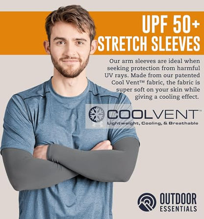 OutdoorEssentials UV Sun Sleeves for Men & Women, Cooling Arm Sleeves UPF 50+ | Golf, Tattoo Cover Up, Sun Protection - color: (2 Pairs): 1 Dark Gray, 1 Light Gray