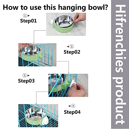 Crate Dog Bowl, Removable Stainless Steel Dog Water Food Feeder Bowls, Cage Cup Bowl for Frenchie Small Middle Dog and cat, Rats,Rabbit - color: Green, size: Large