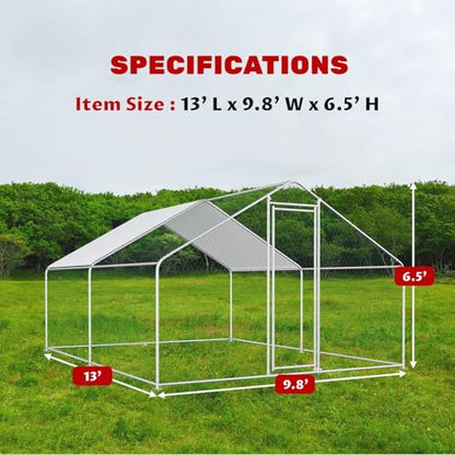 Large Chicken Coop Walk-in Metal Poultry Chicken Run Pen Rabbits Habitat House Spire Shaped Coop with Waterproof and Anti-UV Cover for Outdoor Backyard Farm Use(Steeple 2 Room) - size: 156"L x 118"W x 78"H