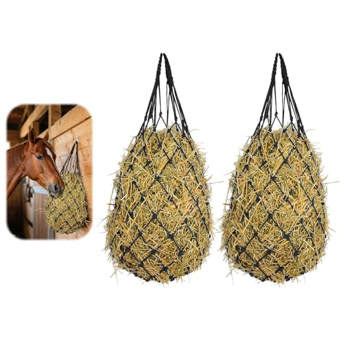 2 Pack Hay Bags for Horses, Large Slow Feed Hay Nets with Durable Mesh, Round Bale Horse Hay Feeder for Stable Stall Paddock