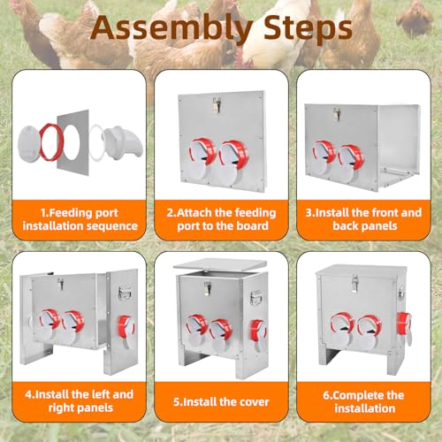 Automatic Poultry Chicken Feeder No Waste Metal Large Capacity 30 lbs Feeders for Chickens Ducks, Geese Bantams Pheasants Coop Weatherproof (4-Port) - size: 4-Port