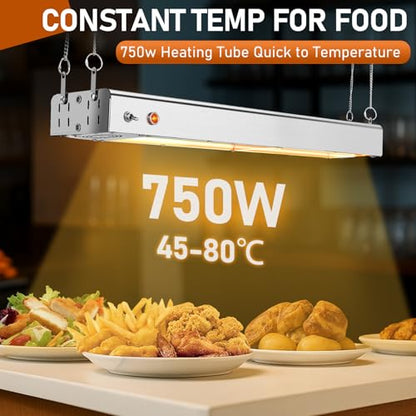 Winado 24 inch Food Heating Lamp, 750W Commercial Food Heat Lamp, Hanging & Freestanding Stainless Steel Infrared Strip Heater, Food Warming Lamp Restaurant Equipment for Restaurant Kitchen Cafeteria - size: 24 inch