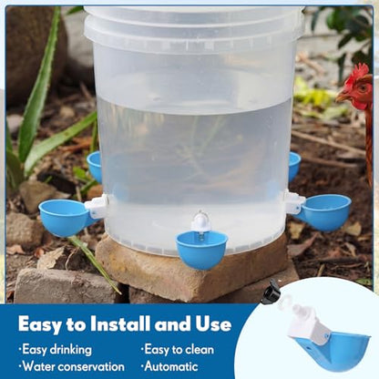 LemonRoad 30 Set Automatic Chicken Waterer Cups with 1/2" PVC Tee Fitting Chicken Drinking Bowl, Poultry Drinker Mounting Hole Opener,Water Dispenser Feeder for Duck, Goose, Pigeon(Light Blue) - color: Light Blue
