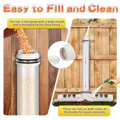 PVC Chicken Feeder No Waste 13lbs Automatic Poultry Chicken Coop Feeder 6 Feeding Port Gravity Poultry Feeding Trough for Ducks Turkeys Geese Quails Pigeon