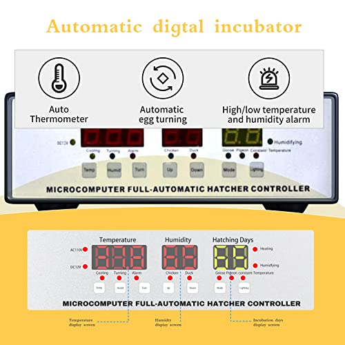 Egg Incubator ，Farm Egg Incubator with Automatic Egg Turning and Humidity Control，Industrial Brooding Machine Chicken Incubator ，Suitable for Chicken Duck Goose Quail Parrot Bird Eggs