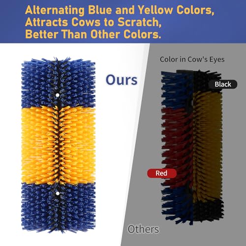 Livestock Scratch Brush, 2 Pcs Cow Brush with 4 Screws, Cattle Scratcher, Horse Brushes for Grooming, Cattle Supplies for Horse, Goat, Cow, Pig Scratching Itch Relief (Blue & Yellow)